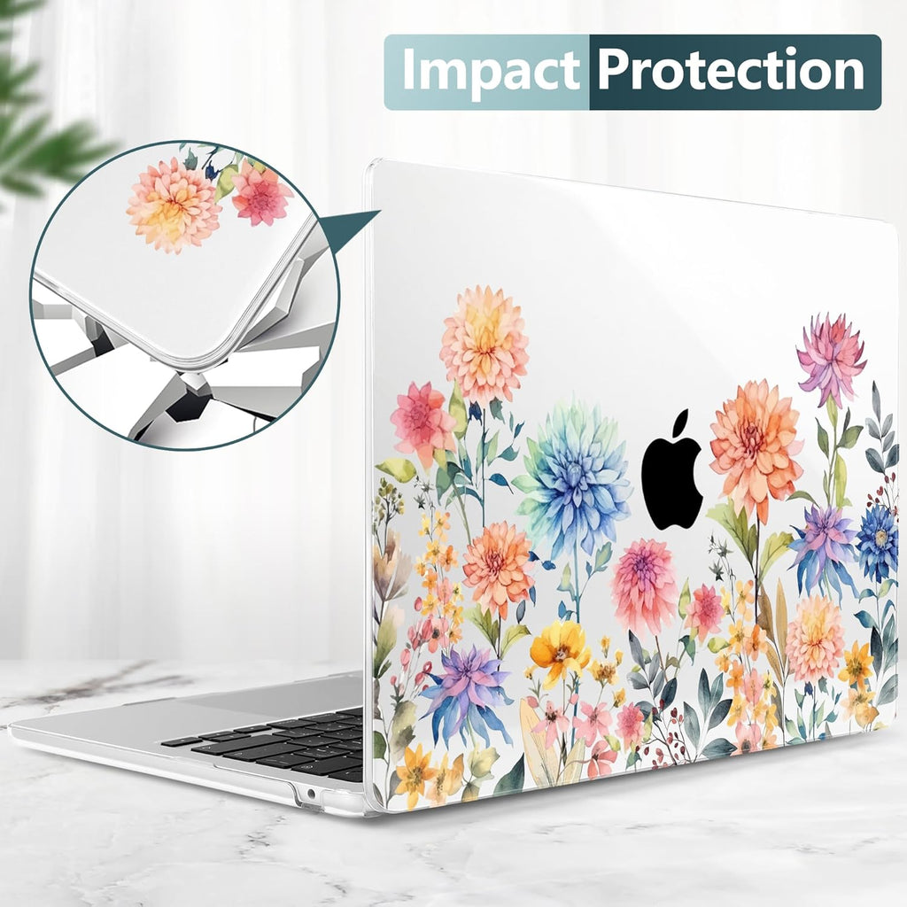 TWOLSKOO for M4 MacBook Air 13.6 inch Case 2025-2022 Release M4 A3240 M3 A3113 M2 A2681, Plastic Hard Shell & Screen Protector & Keyboard Cover & Trackpad Film, Beautiful Flowers