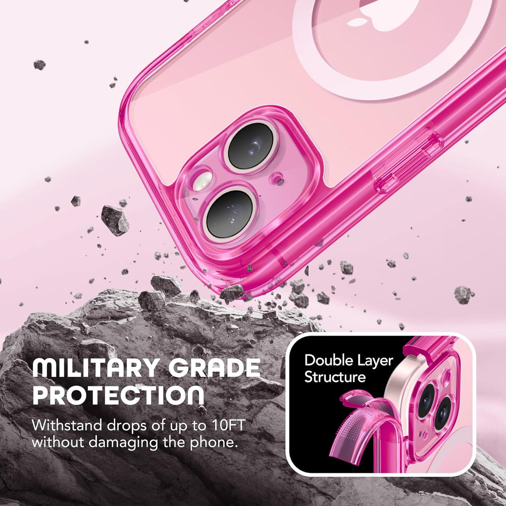 Magnetic for iPhone 15 Plus Case, Compatible with MagSafe, Built-in Privacy Screen Protector and Camera Protection, Anti Spy Full Body Dustproof Shockproof Hard Phone Case 6.7", Bright Pink