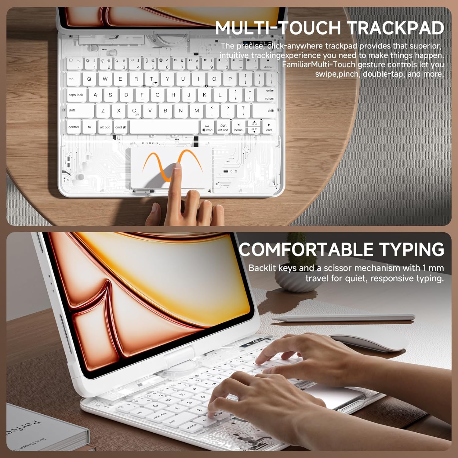 Transparent Case with Keyboard iPad Air (M3/M2,2025/2024) 11 Inch,Compatible 10.9" iPad Air 5th/4th & 11" iPad Pro 4/3/2/1,7-Color Backlit,Wireless Keyboard, 360°Rotating,with trackpad,White