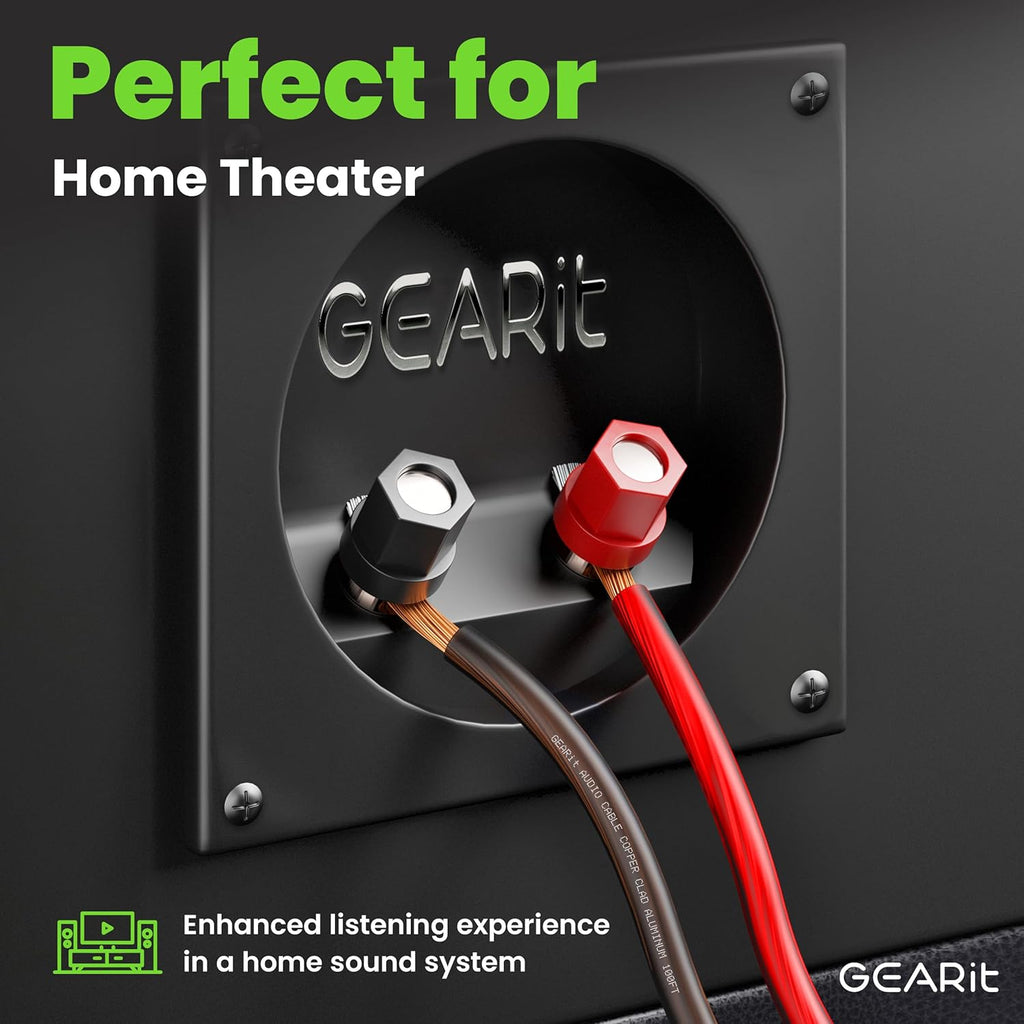 14 Gauge Car Speaker Wire, GearIT Pro Series (100 Feet, Soft Touch Translucent Red / Black) Copper Clad Aluminum CCA 14 AWG Automotive Car Speaker Wire for Car Stereo, Car Audio Wiring Kit - 100ft