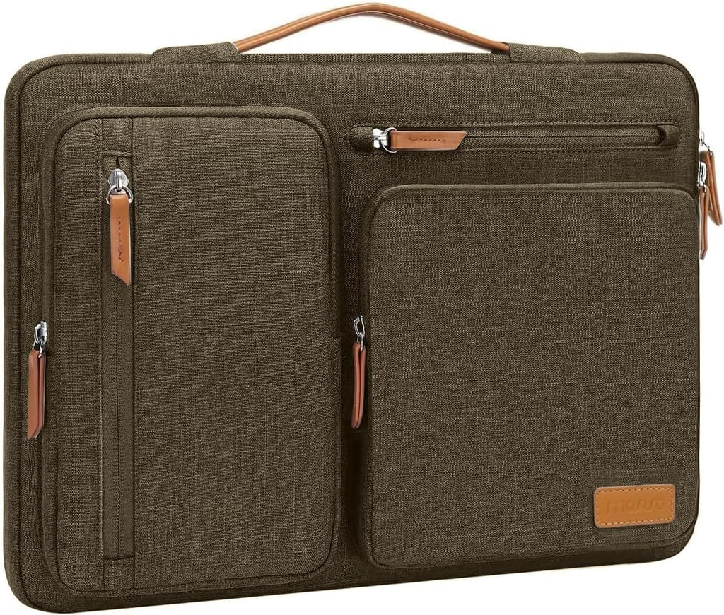 MOSISO 360 Protective Laptop Case 15 inch, 15 inch Laptop Sleeve Compatible with MacBook Air M4 M3 M2 2025 2024 2023, Dell XPS Plus, Side Open Carrying Case with 4 Zipper Pockets&Handle, Carob Brown
