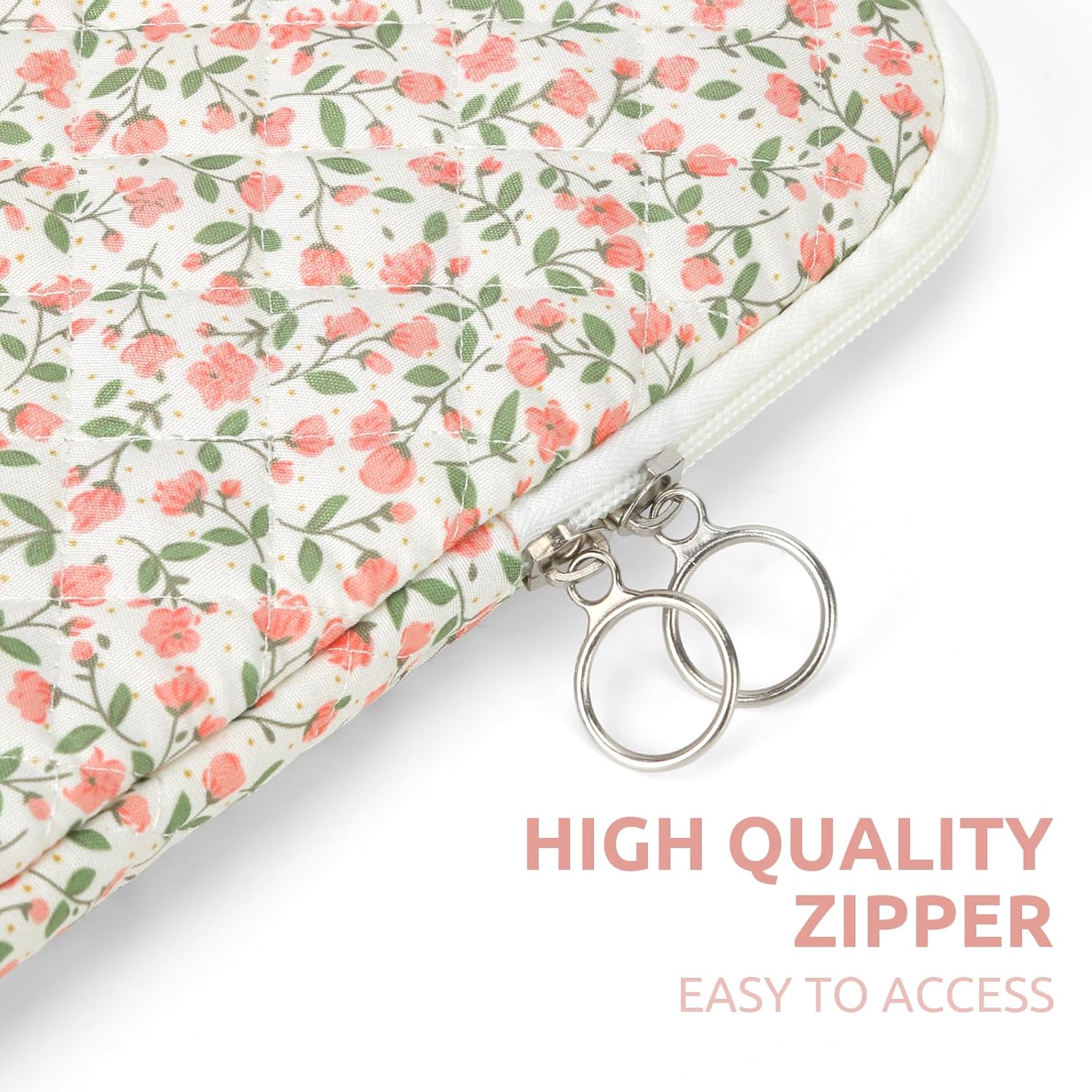 Puffy Laptop Sleeve 13-15.6 Inch Cute Quilted Laptop Protective Case Padded Floral Computer Sleeve for MacBook (B-Pink, 13 Inch)