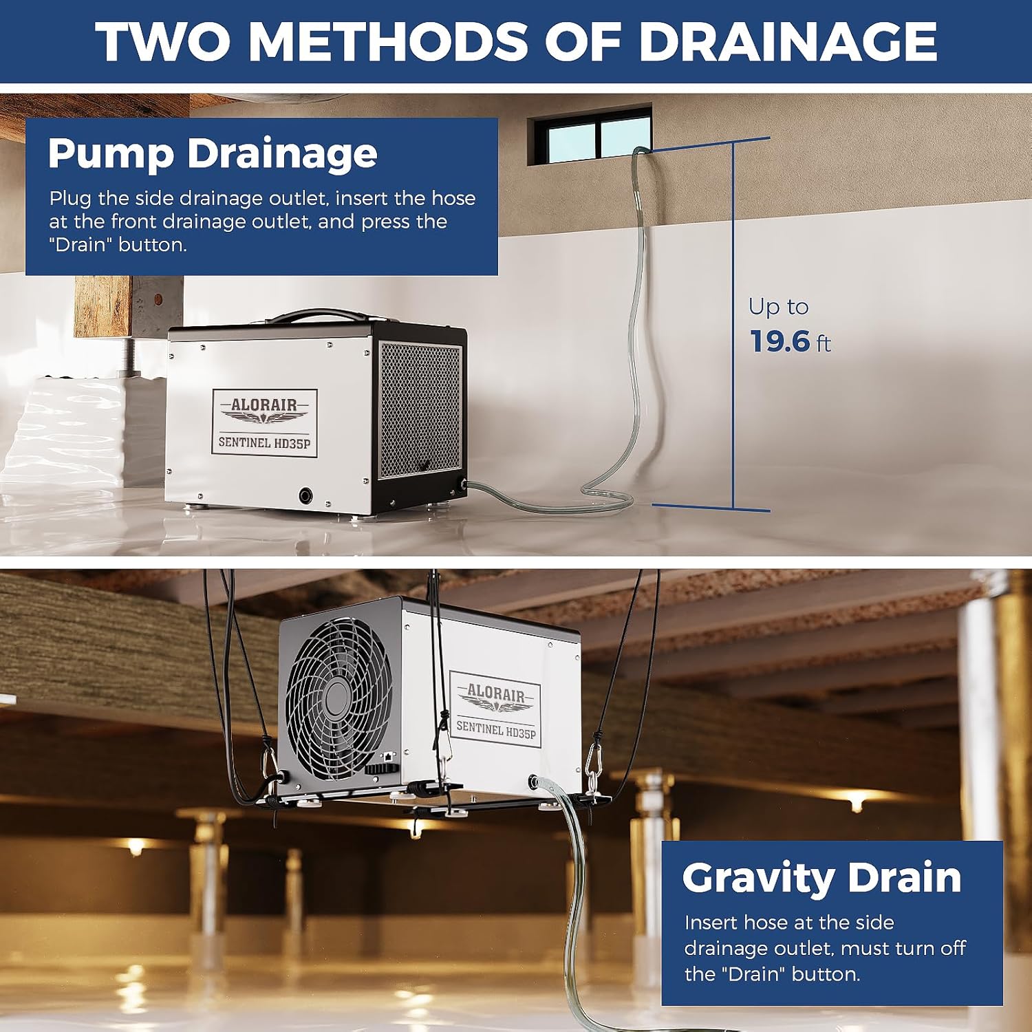 ALORAIR Crawl Space/Basement Dehumidifier 70 Pint with Pump, Automatic Defrost, Up to 1000 Sq Ft Commercial Dehumidifier, Memory Start, cETL Listed