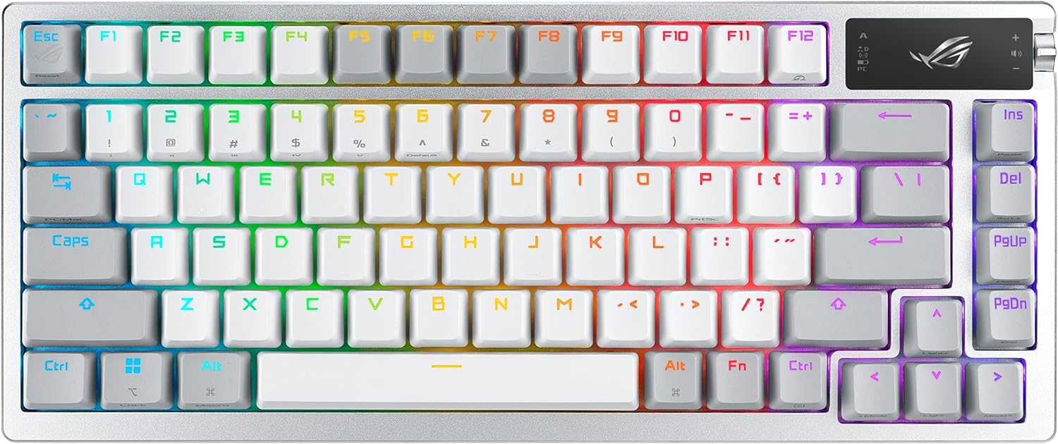 ASUS ROG Azoth 75% Wireless DIY Custom Gaming Keyboard, OLED Display, Three-Layer Dampening, Hot-Swappable ROG NX Snow Switches & Keyboard Stabilizers, PBT Keycaps, RGB-White