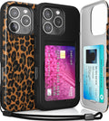 TORU CX Slim for iPhone 16 Pro Case Wallet | Protective Shockproof Heavy Duty Cover with Hidden Card Holder & Card Slot | Mirror & Wrist Strap Included - Leopard