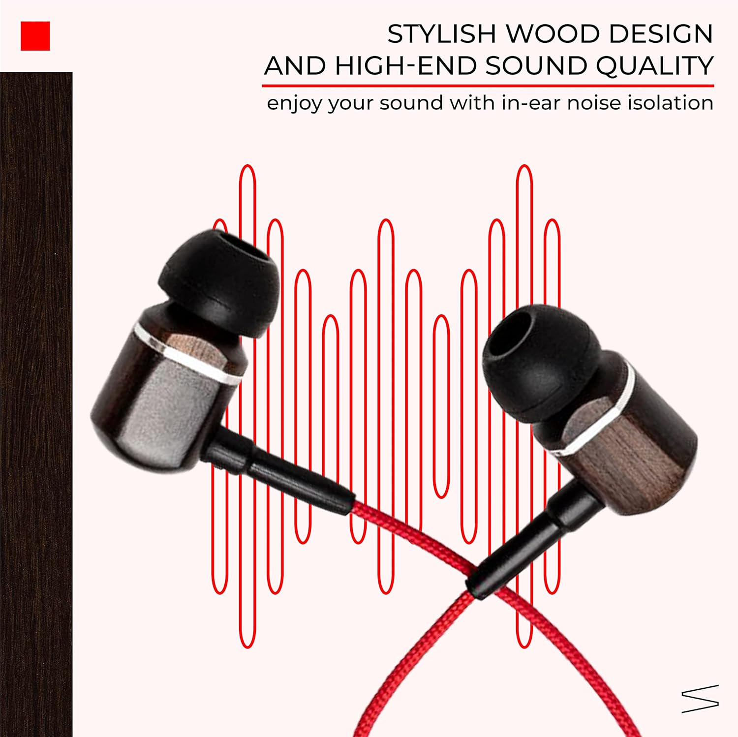 Symphonized MTRX Premium Genuine Wood In-ear Noise-isolating Headphones with Mic and Nylon Cable (Red)
