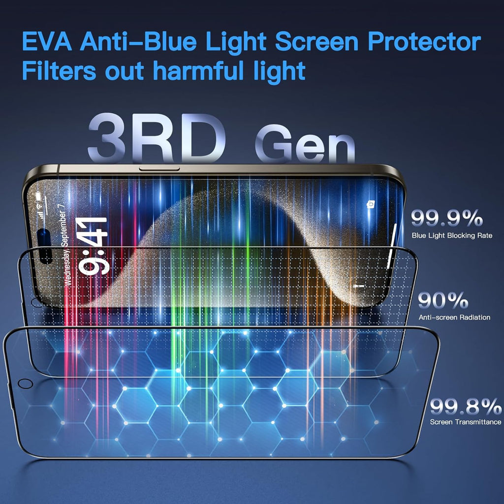 Uyiton Anti-Blue Light for iPhone 15 Pro Screen Protector - Unbreak-Glass Easy to Install Full Coverage Case Friendly Scratch Resistance 9H Tempered Glass Screen Protector for iPhone 15 Pro, 2 Pack