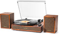 Vinyl Record Player with External Speakers, 3 Speed Vintage Stereo Turntable for Vinyl Records, Bluetooth Input, Auto Stop & Belt Driven System, RCA Out and Aux in - Brown Wood