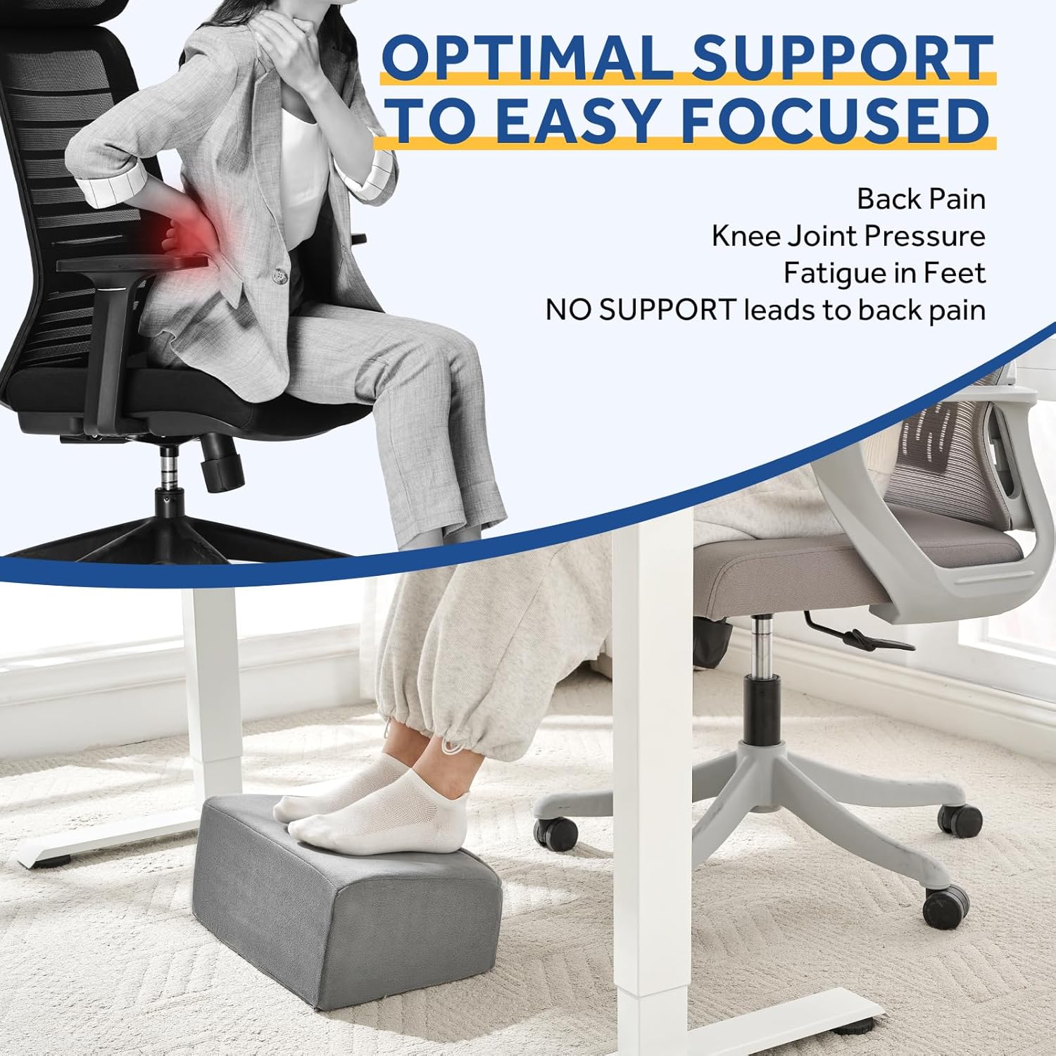 Foot Rest for Under Desk at Work, Adjustable Footrest for Office Chair & Gaming Chair,Ergonomic Footrest Pillow Desk Foot Stool with Washable Cover for Home, Airplane, Travel (Gray)