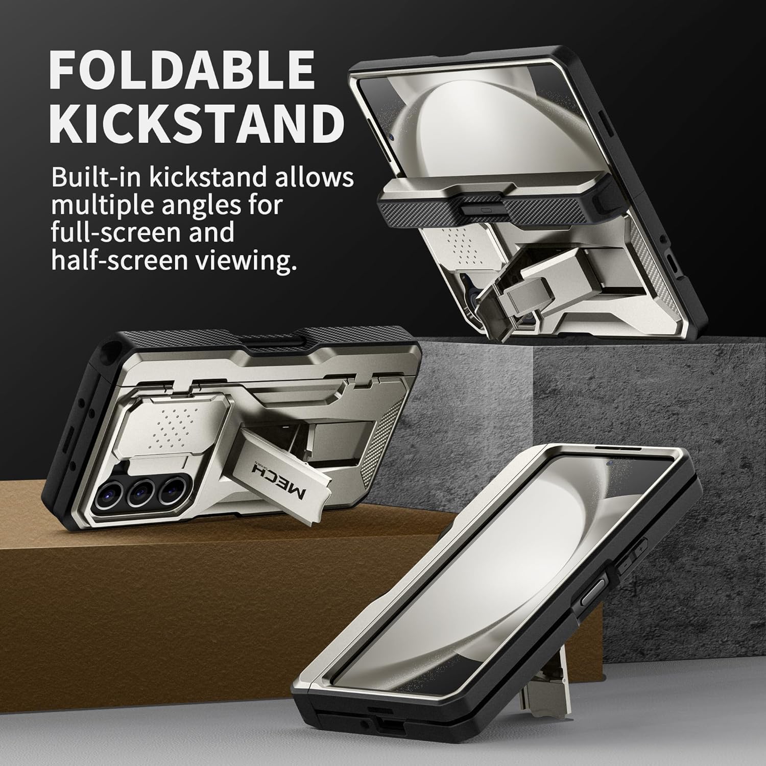 TONGATE for Z Fold 5 Case, [with S Pen Slot & Hinge Protection] [Tempered Glass Screen Protector] Full-Body Military Drop Phone Case for Samsung Galaxy Z Fold 5 with Kickstand & Belt Clip, Tigray