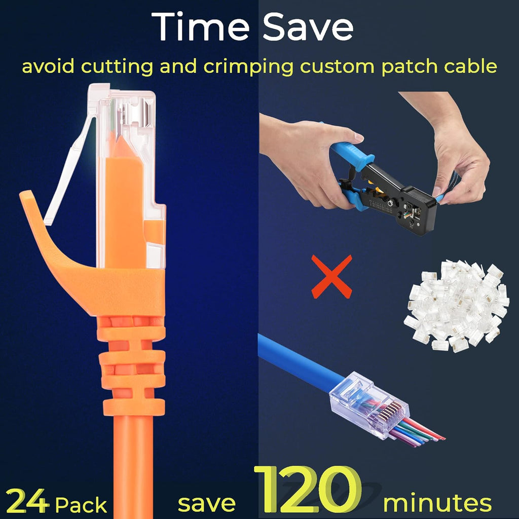 Rapink Patch Cables Cat6 1ft (24 Pack), Ethernet Patch Cable 10G Support, Cat 6 Patch Cable for Patch Panel to Switch, Flexiable Cat 6 Ethernet Cable with Gold Plated Orange