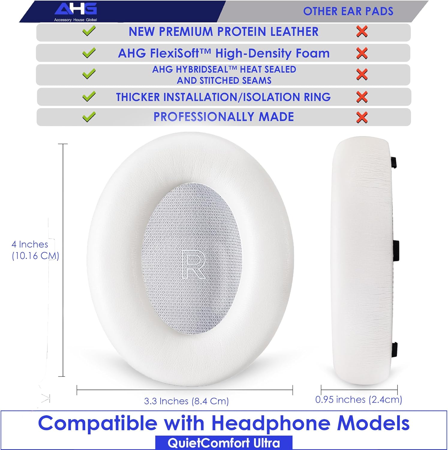 QC Ultra Replacement Ear pad and Headband Pad Kit Cushion Compatible with Bose QuietComfort Ultra Wireless Headphones. (AHG-QUIETCOMFORT-Ultra-Combo-White-Smoke)