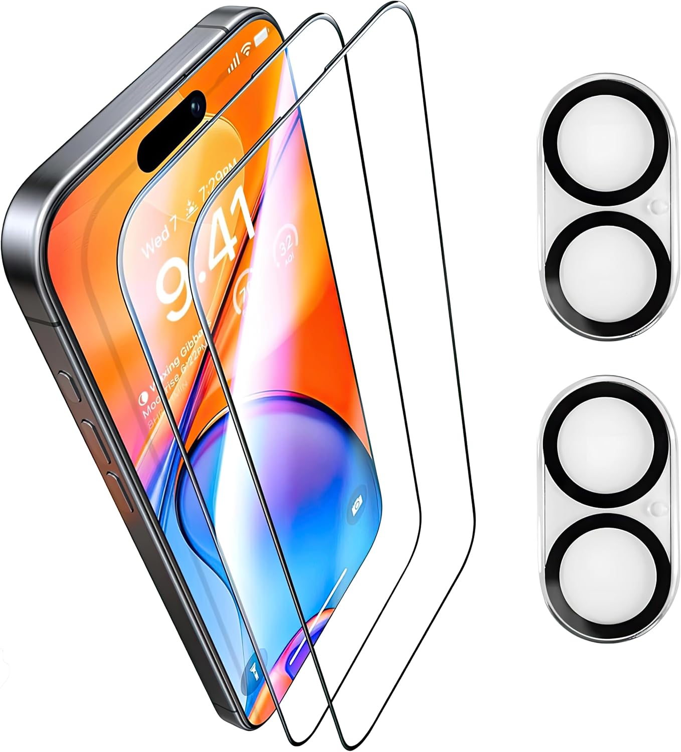 2 pack Full 9H+ Military Grade Glass Screen Protector for iPhone 16 + 2 pack Camera Lens Protector with easy Installation Frame Case Friendly Shatterproof Tempered Glass 9H+ Hardness HD Clear Anti-Scratch Glass Full Edge Coverage (6.1) iPhone 16