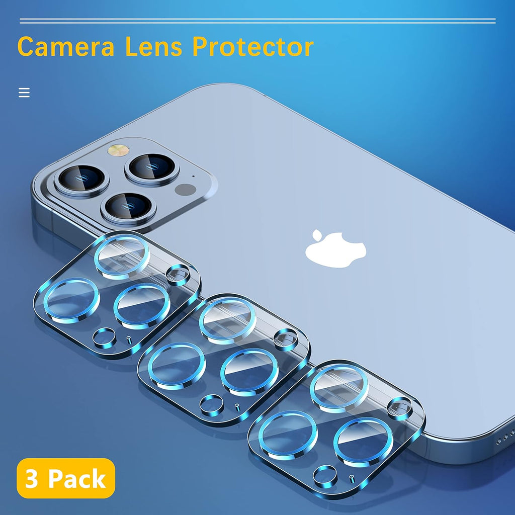 UniqueMe [3 Pack] Camera Lens Protector Compatible with iPhone 13 Pro 6.1" / 13 Pro Max 6.7" Tempered Glass,[Case Friendly][New version][Scratch-Resistant][Easy Installation] -Blue