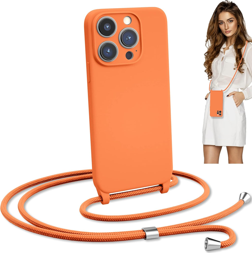 Blaspins Crossbody Lanyard Strap Case for iPhone 13 Pro, Neck Cross Body, Adjustable Holder Removable, Drop Protection Shockproof, Hands-Free Silicone Case 6.1 inch, 150 cm Strap, iP13Pro - Orange