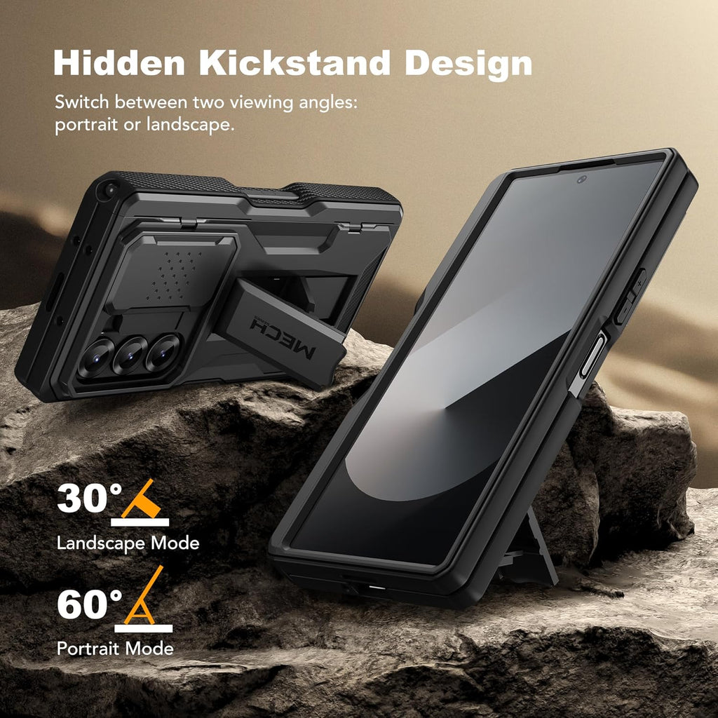 TONGATE for Z Fold 6 Case, [with S Pen Slot & Hinge Protection] [Tempered Glass Screen Protector] Full-Body Military Drop Phone Case for Samsung Galaxy Z Fold 6 with Stand & Belt Clip, Titanium Black