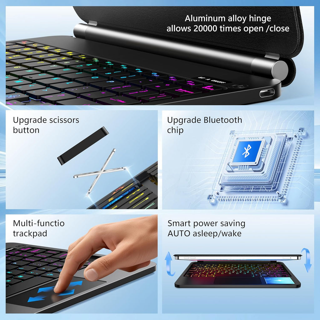 Keyboard Case for iPad Air 11-inch (M3 2025 / M2 2024) & iPad Pro 11 inch(1st/2nd/3rd/4th Generation)，Magic Magnetic Backlit Keyboard Case with Multi-Touch Trackpad- Easy-Set Floating Cantilever Stand