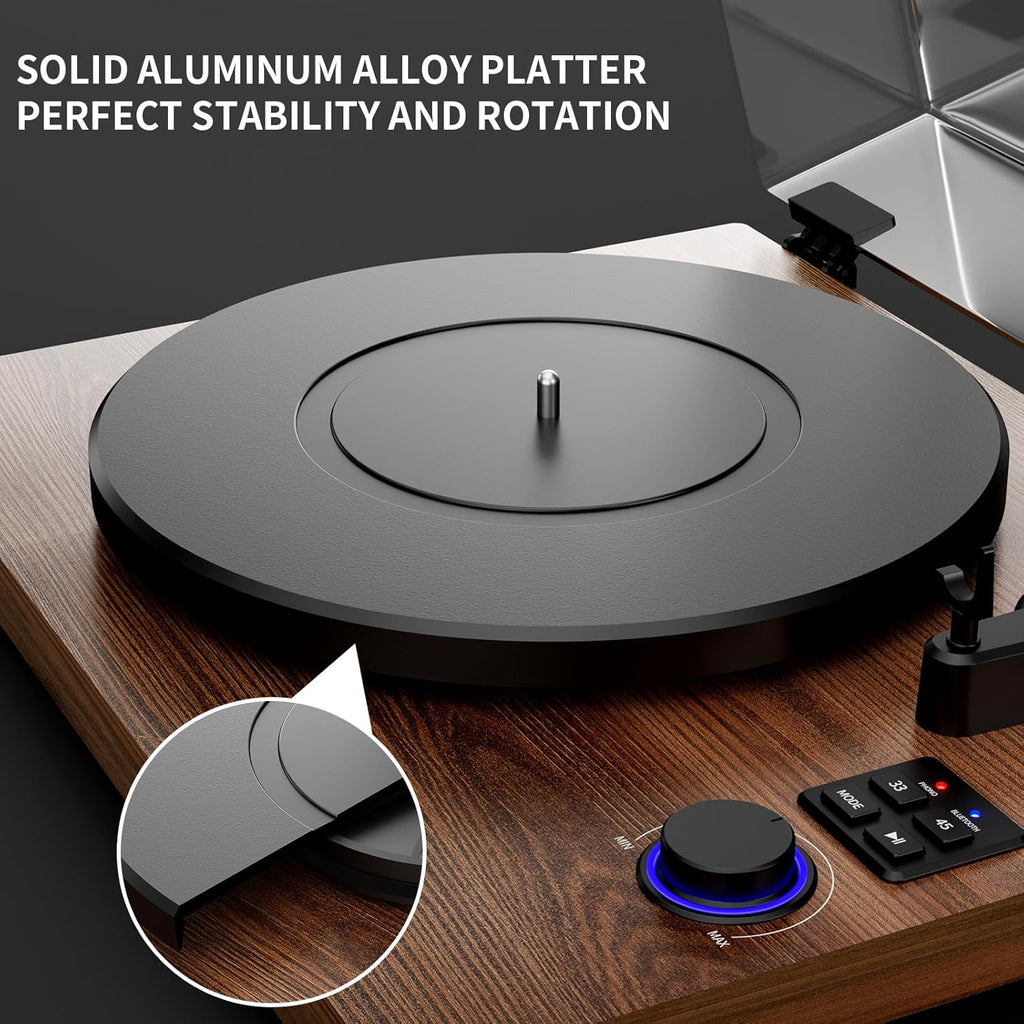 Bluetooth Turntable HiFi System with 36 Watt Bookshelf Speakers, Patend Designed Vinyl Record Player with Magnetic Cartridge, Bluetooth Playback and Auto Off