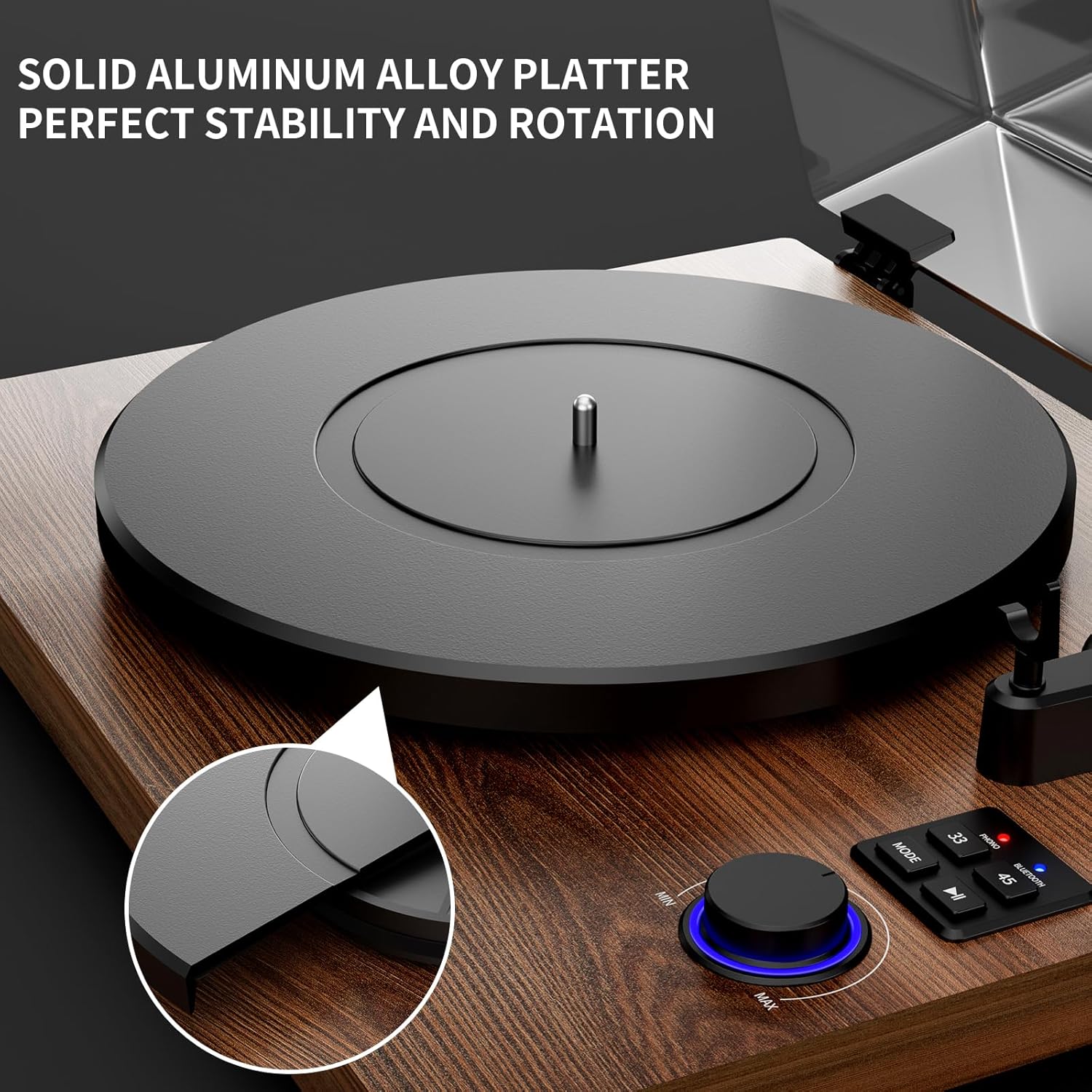 Bluetooth Turntable HiFi System with 36 Watt Bookshelf Speakers, Patend Designed Vinyl Record Player with Magnetic Cartridge, Bluetooth Playback and Auto Off