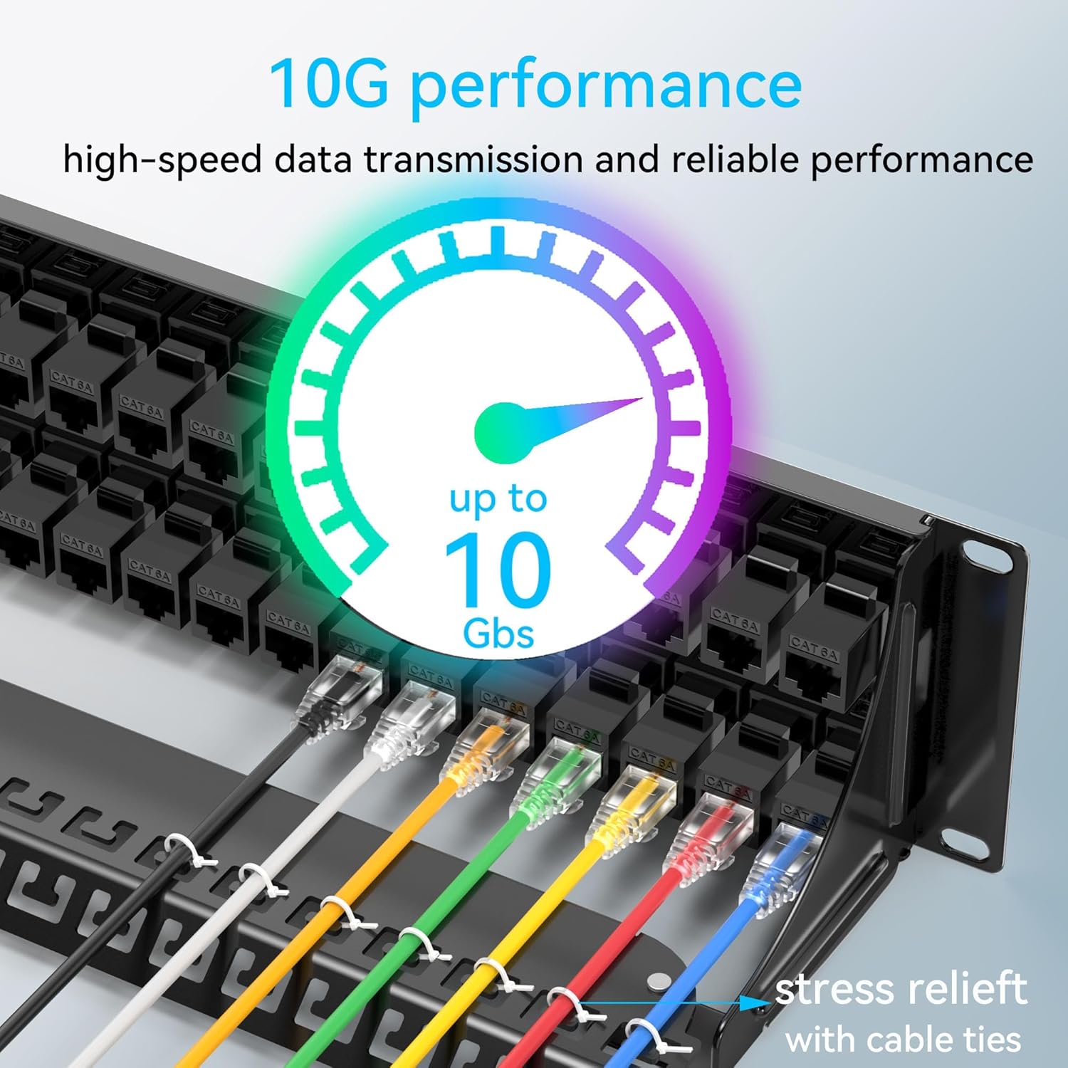 Patch Panel 48 Port Cat6a with Coupler Keystone, Cat6 Network Patch Panel 10G No Punch Down, Time-Saver Ethernet 2U Rj45 Panel with Sturdy Back Bar, 19 Inch Coupler Network Panel