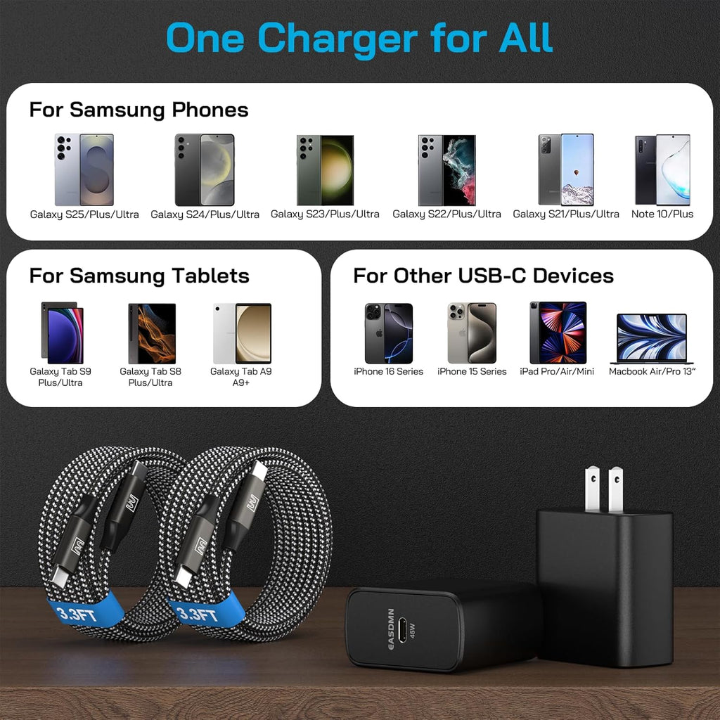 45W Super Fast Charger Type C, [2 Pack] 45 Watt USB-C Charger PD/PPS Wall Charging Block for Samsung Galaxy S25 Ultra/S25+/S25/S24/S23 Ultra/S23+/S22 Ultra/S22+/S20 Ultra, Tab S8(with 2X 3.3ft Cable)