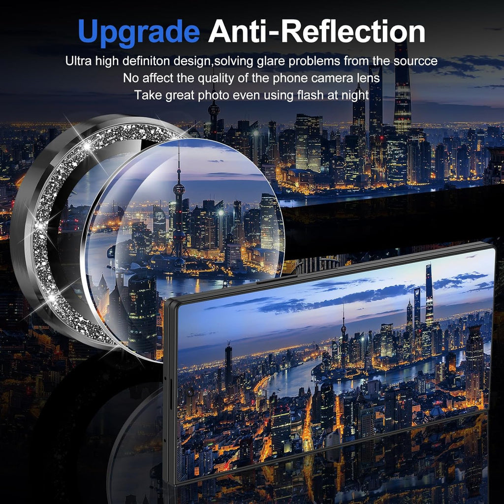 for Samsung Galaxy Z Fold 7 Camera Lens Protector, Individual Metal Ring Tempered Glass Lens Cover, [Strong Adsorption] Scratch Resistant Ultra-Thin HD Clear Lens Cover, 1 Set-Black Sparkly