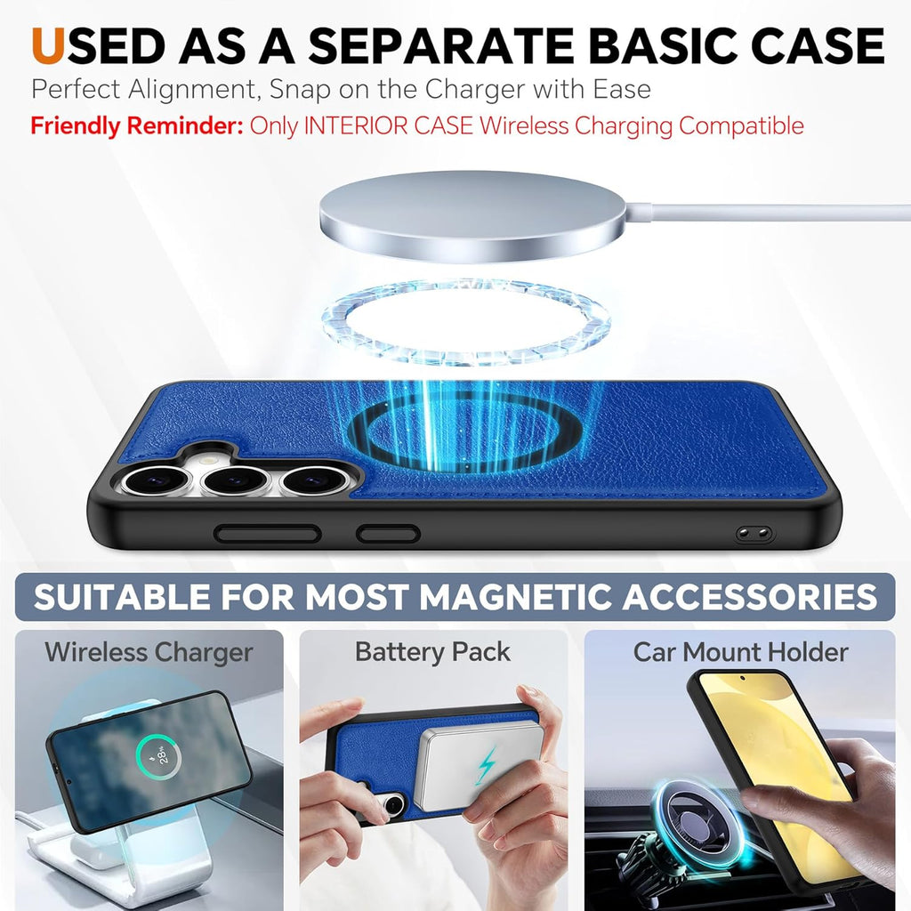 TUCCH Case Wallet for Galaxy S25, Removable [2 in 1] [Wireless Charging] Wrist Strap PU Leather Magnetic Stand RFID Blocking [4 Card Slots] Detachable Protective Folio for Galaxy S25 6.2", Klein Blue