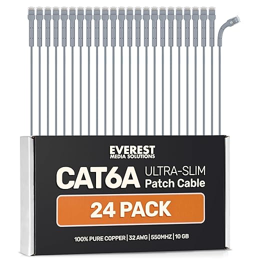 Everest Ultra Slim Cat6a Ethernet Patch Cables 5ft Gray by EverestMediaSolutions