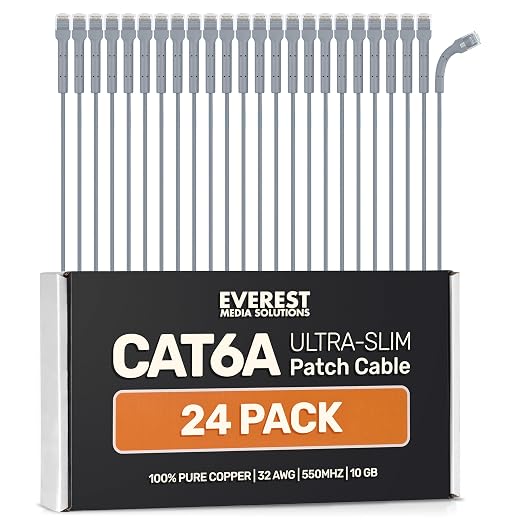 Everest Ultra Slim Cat6a Ethernet Patch Cables 6ft Gray by EverestMediaSolutions