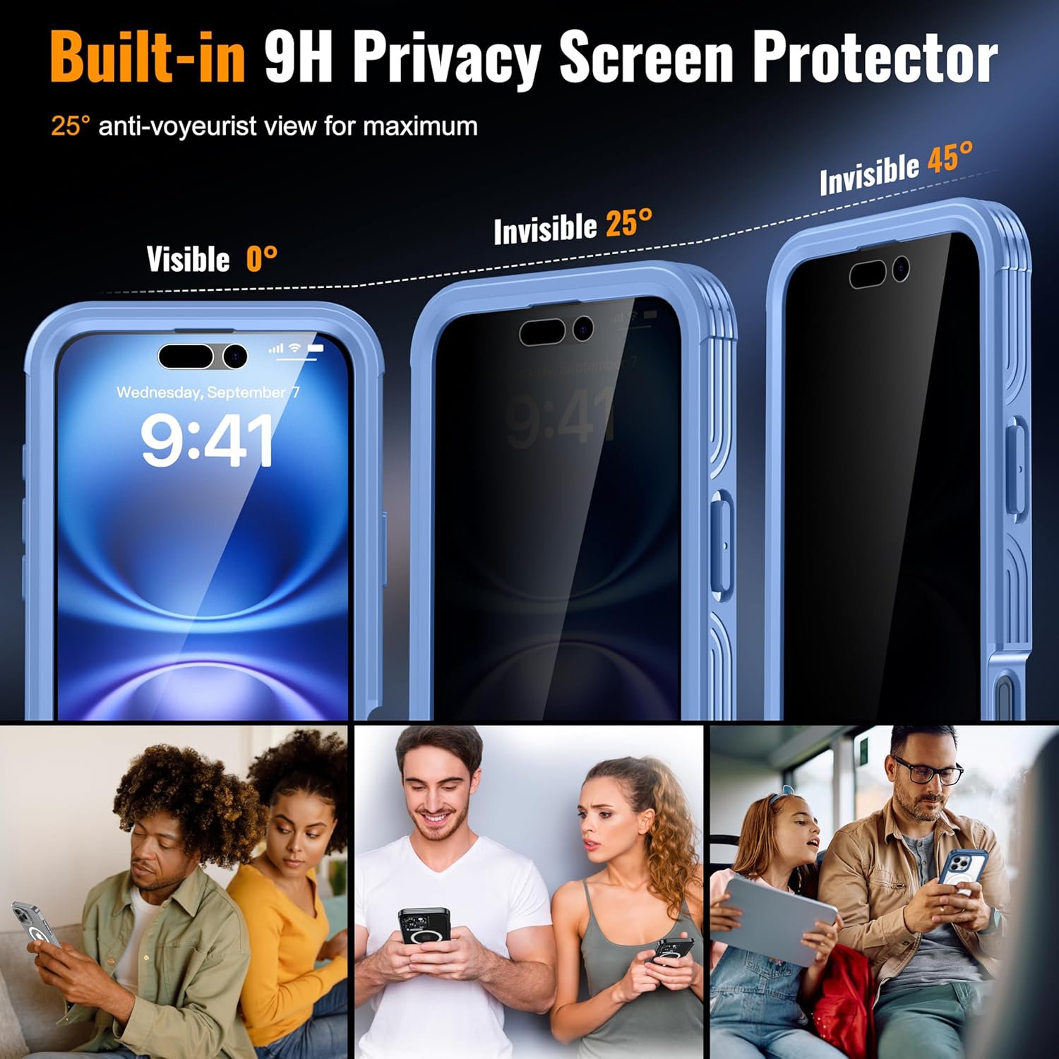Magnetic & Stand for iPhone 16 Plus Case Built-in Privacy Screen Protector[360° Full Body Protection][Fit for Magsafe][Lens Protector] Heavy Duty Shockproof Phone Case for iPhone 16 Plus Blue