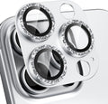 beuxece Compatible for iPhone 16 Pro/iPhone 16 Pro Max Camera Lens Protector, Bling Metal Tempered Glass Camera Screen Cover Accessories [Strong Adsorption][Case-Friendly]- Glitter Titanium Silver