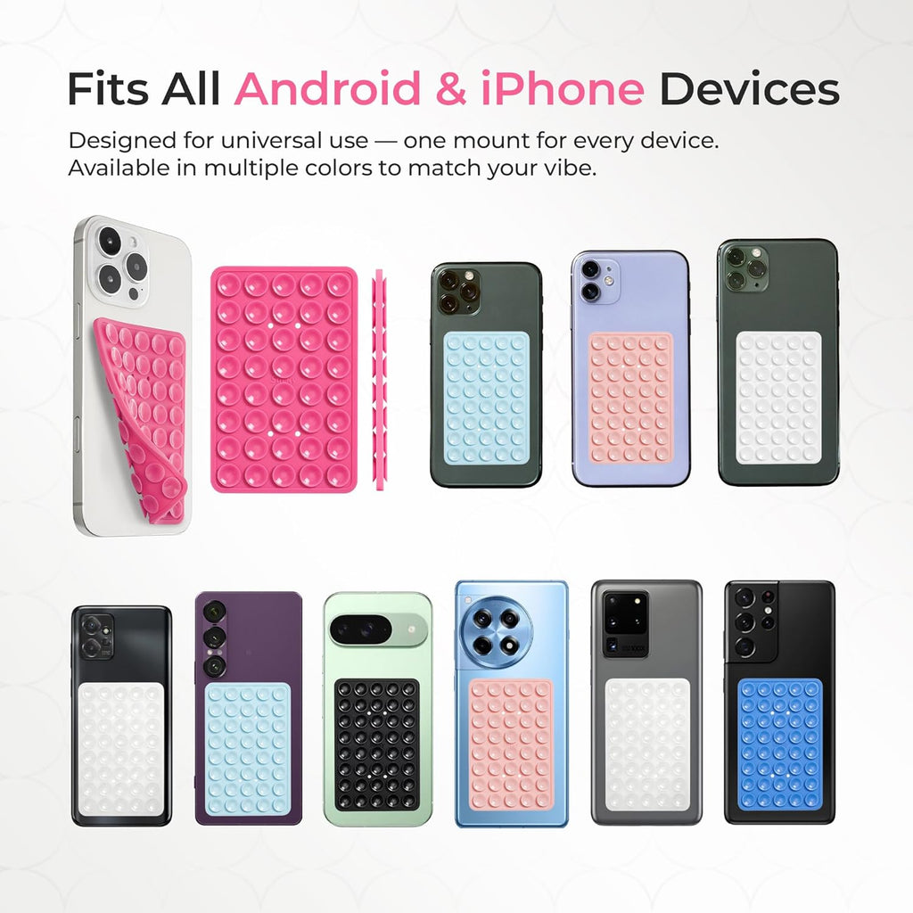 SUCKY Silicone Suction Phone Case Adhesive Mount - Anti-Slip Holder, Hands-Free Fidget Toy, Phone Accessory for iPhone and Android (Deep Black, Double V2)