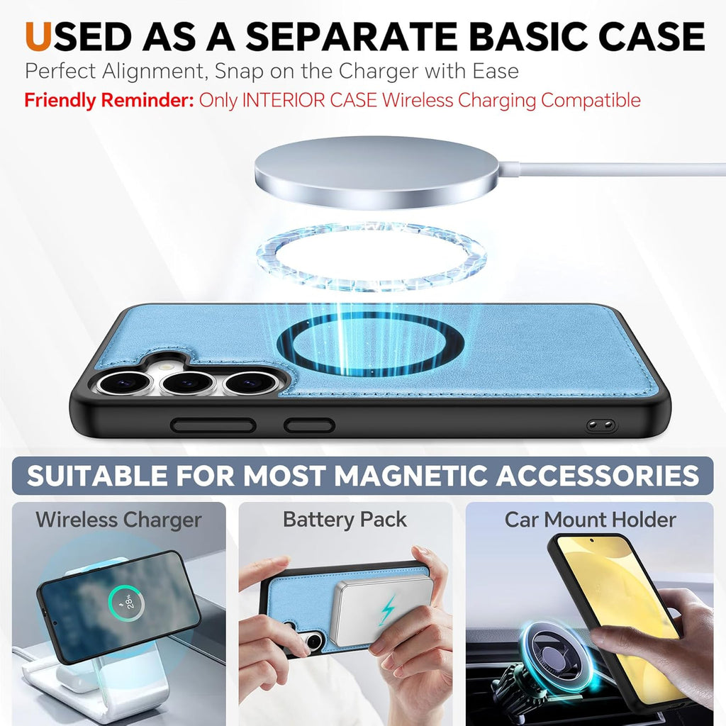 TUCCH Case Wallet for Galaxy S25 Plus, Removable [2 in 1] [Wireless Charging] Wrist Strap PU Leather Magnetic Stand RFID Blocking [4 Card Slot] Detachable Folio for Galaxy S25 Plus, Pearly Light Blue