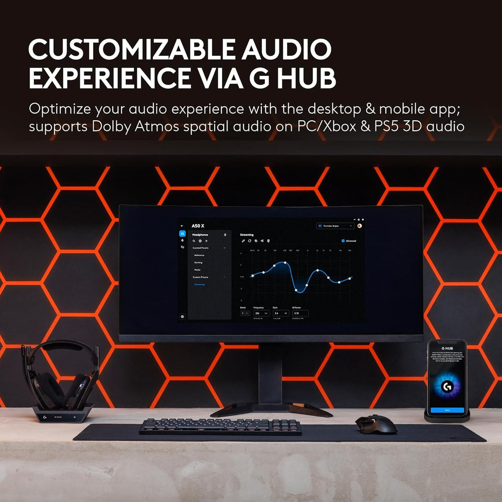 Logitech G Astro A50 X Omni-Platform Wireless Gaming Headset + Base Station for PS5, Xbox, PC: PLAYSYNC Video & Audio Switcher, HDMI 2.1 4K 120Hz VRR, <24 bit/48 kHz, 24hr Battery, 2.4GHz & BT - Black