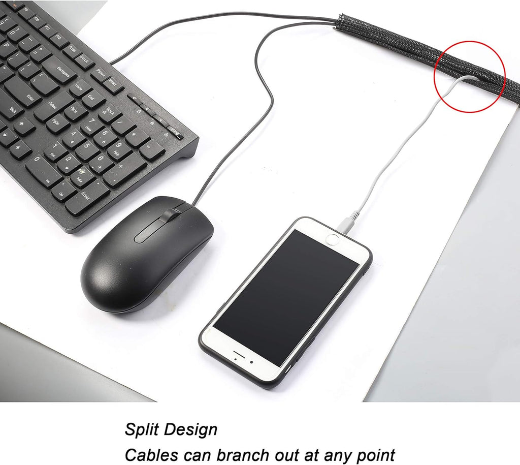 CrocSee 25ft - 3/8 inch Braided Cable Management Sleeve Cord Protector - Self-Wrapping Split Wire Loom for TV/Computer/Home Theater/Engine Bay - Black