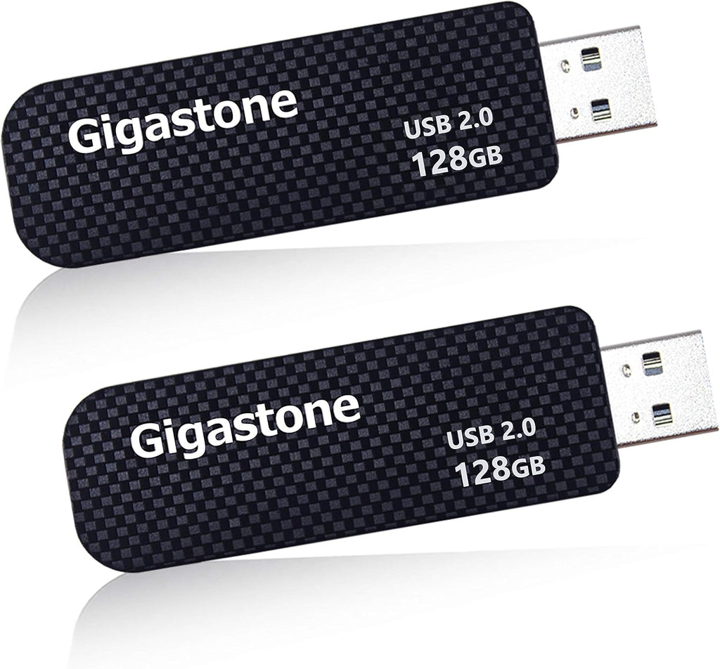 GIGASTONE V30 128GB USB 2.0 Flash Drive 2-Pack, Capless Retractable Design Pen Drive, Carbon Fiber Style, Reliable Performance & Durable