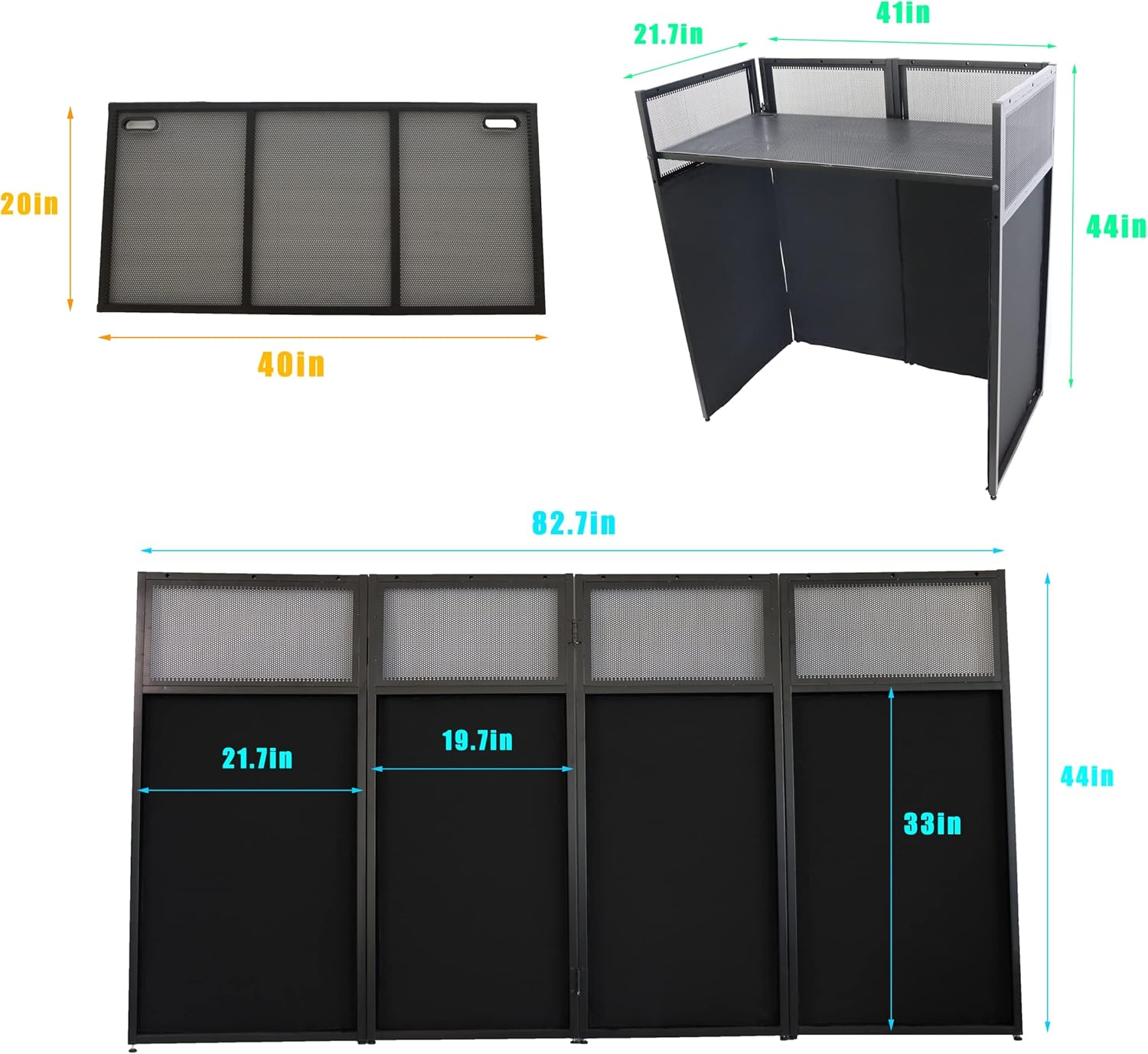 Portable DJ Booth DJ Facade DJ Table Station Two-position Height Adjustable Tabletop DJ Table Stand DJ Event Booth w/Travel Bag Black&White Scrims For Gig, Party, Show