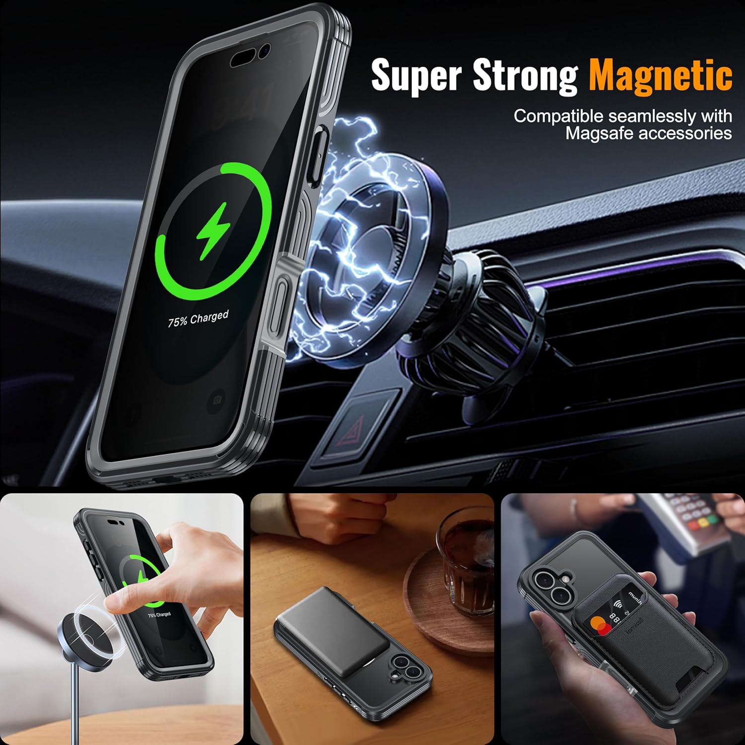 Magnetic & Stand for iPhone 16 Plus Case Built-in Privacy Screen Protector[360° Full Body Protection][Fit for Magsafe][Lens Protector] Heavy Duty Shockproof Phone Case for iPhone 16 Plus Black