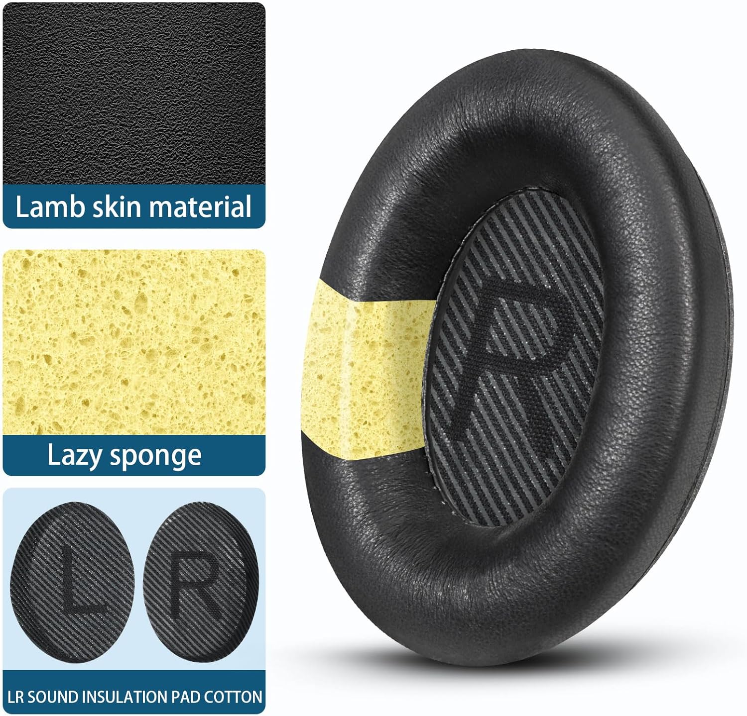 Headphones Replacement Ear Pads, Sheepskin Ear Cushions for Bose QuietComfort 35 (QC35) Improved Durability, Ear Pads Cushions with High-Density Foam, Thickness and Sound Isolation - Black