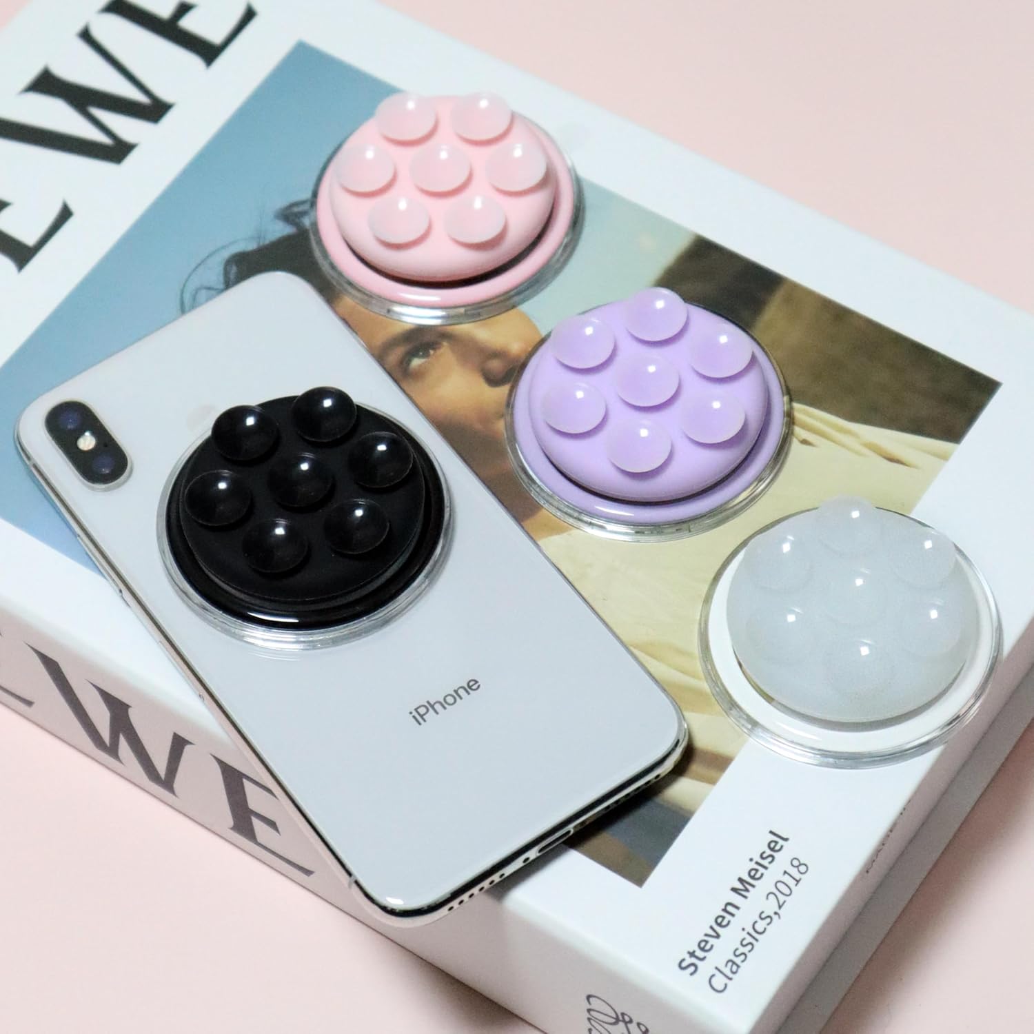 Magnetic Silicone Suction Cup Phone Mount with Hands-Free Stand - Perfect for Selfies, Videos, Durable, Secure Grip, One-Touch Holding, Lightweight, Sleek Design (White)