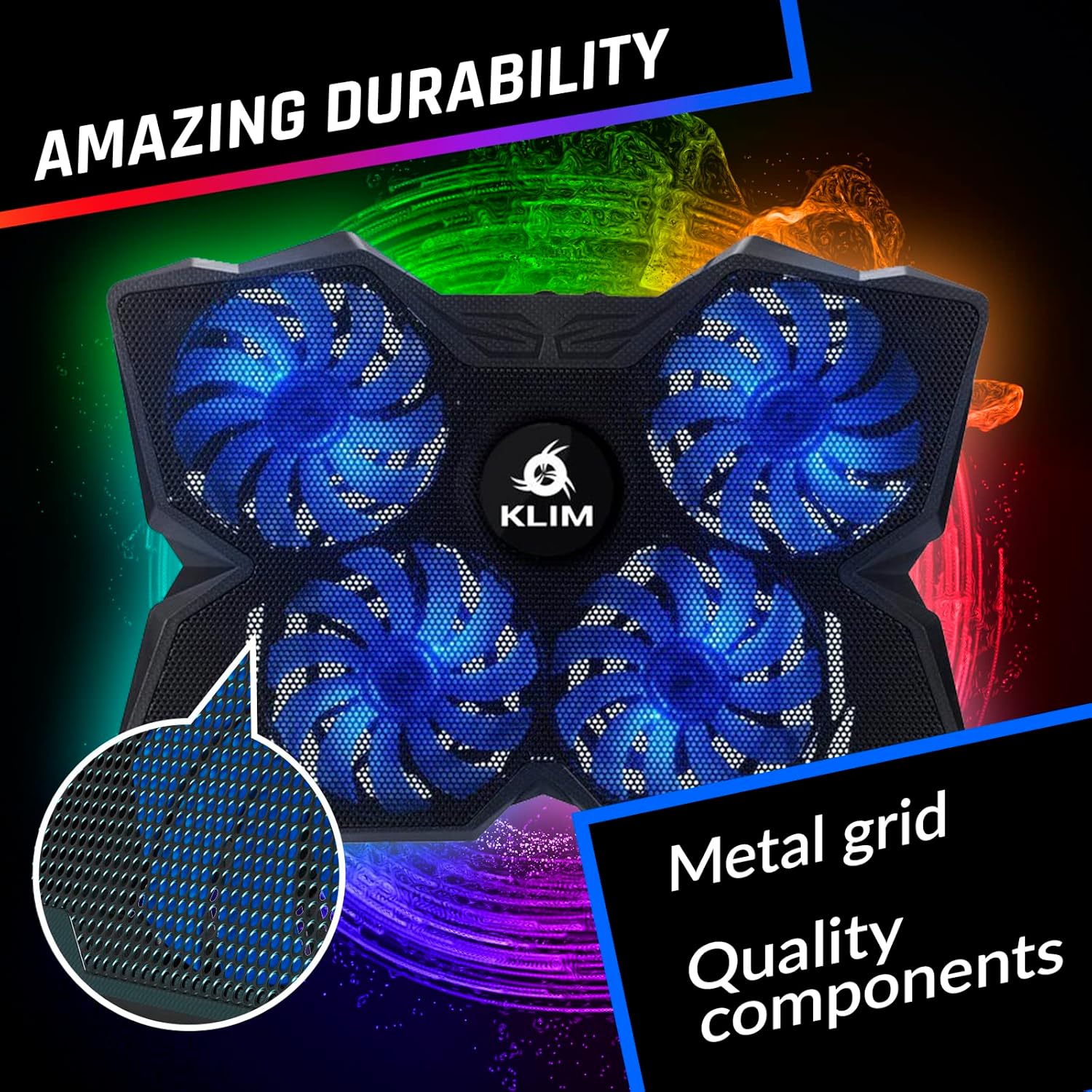 KLIM Wind Laptop Cooling Pad - More Than 500 000 Units Sold - New Version - The Most Powerful Rapid Action Cooling Fan - Laptop Stand with 4 Cooling Fans at 1200 RPM - USB Fan - PS5 PS4 - RGB