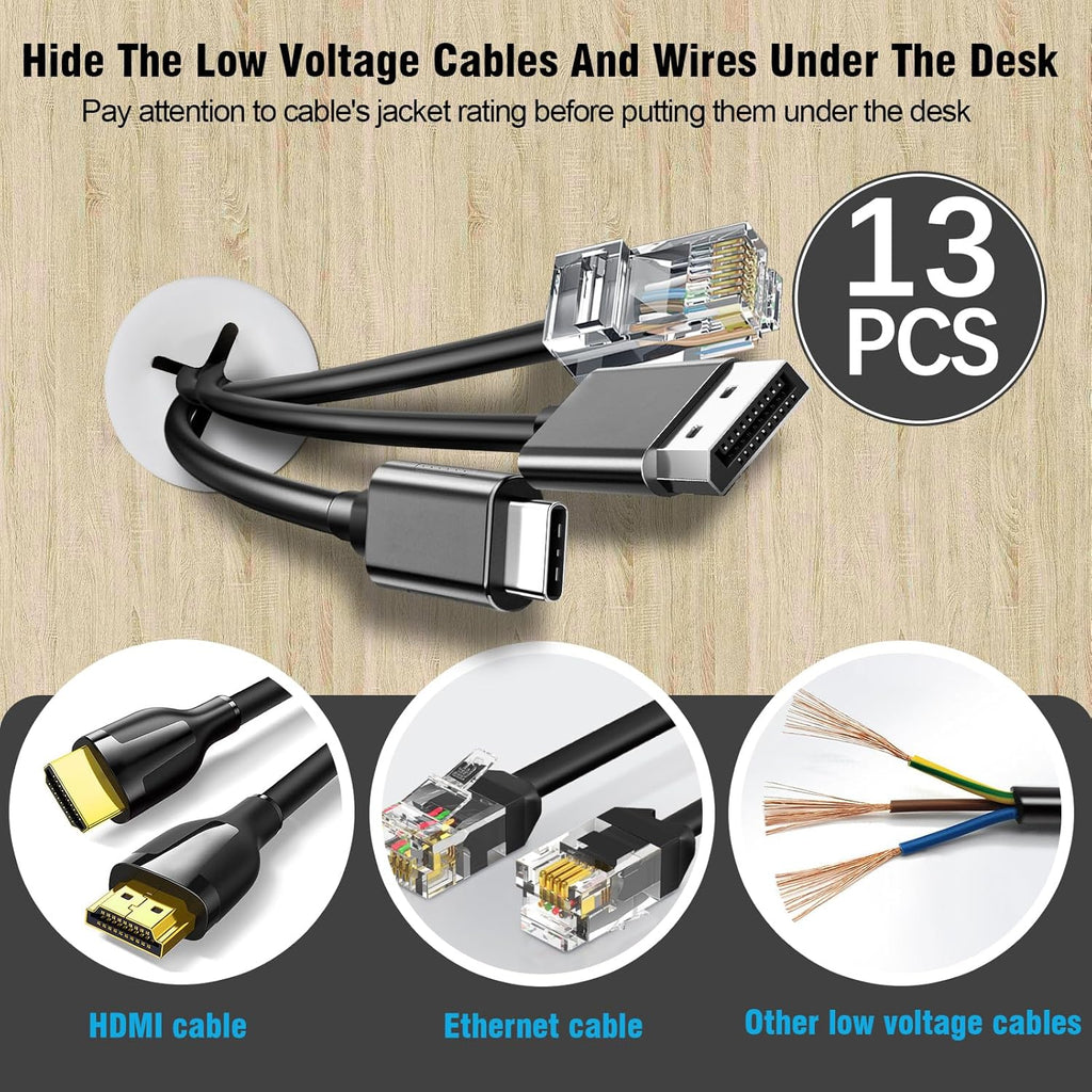 3/4" White Desk Grommet, JTemgle Flexible Cable Grommet with Bi-Metal Hole Saw Cross Rubber Cable Hole Cover Wire Organizer Caps Desktop Cord Management for Home Office TV Stands Tabletops, 13 Pieces