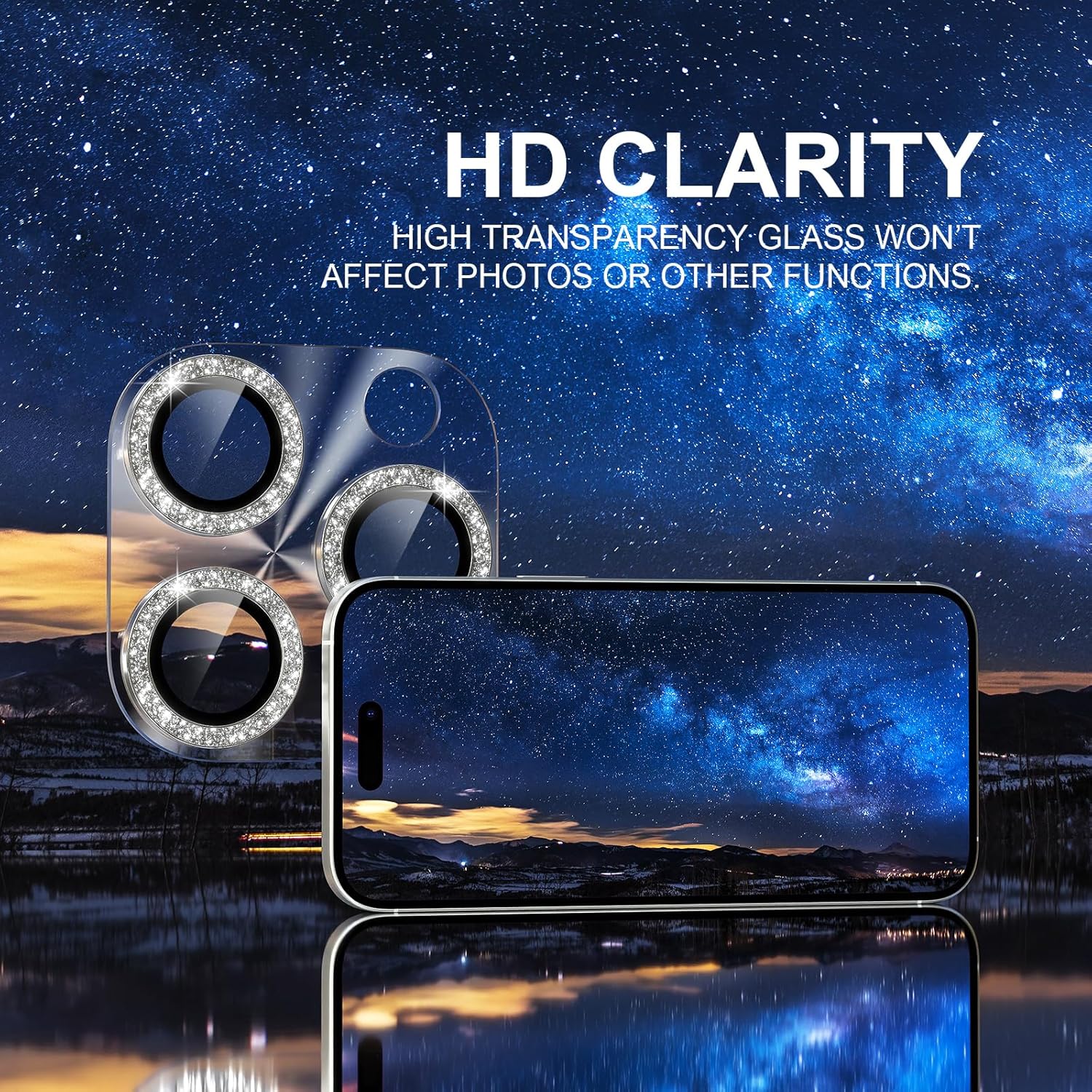 Choiche Compatible for iPhone 16 Pro/iPhone 16 Pro Max Camera Lens Protector, Bling Camera Cover with 9H Tempered Glass Lens Screen Protector Metal Ring Decoration Accessories(Clear-Silver)
