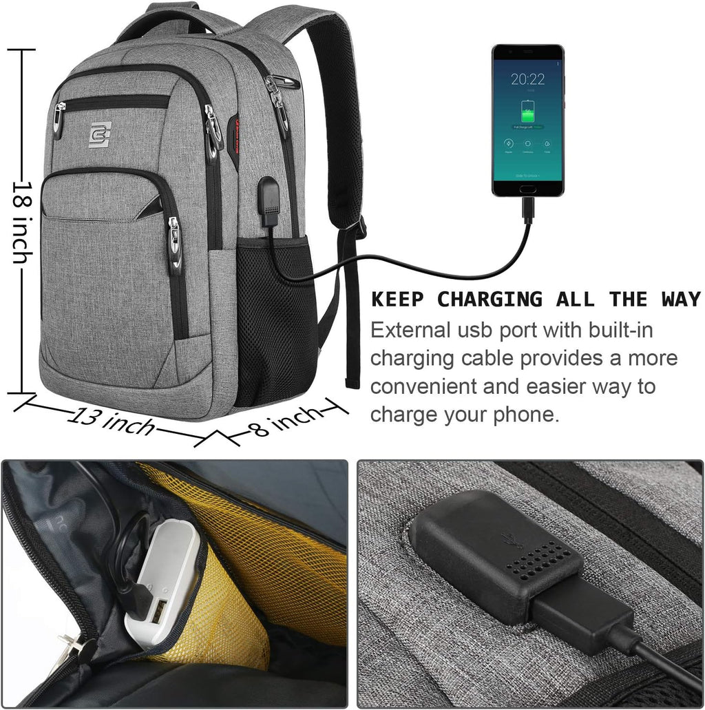 Laptop Backpack,Business Travel Anti Theft Slim Durable Laptops Backpack with USB Charging Port,Water Resistant College Computer Bag for Women & Men Fits 15.6 Inch Laptop and Notebook - Grey
