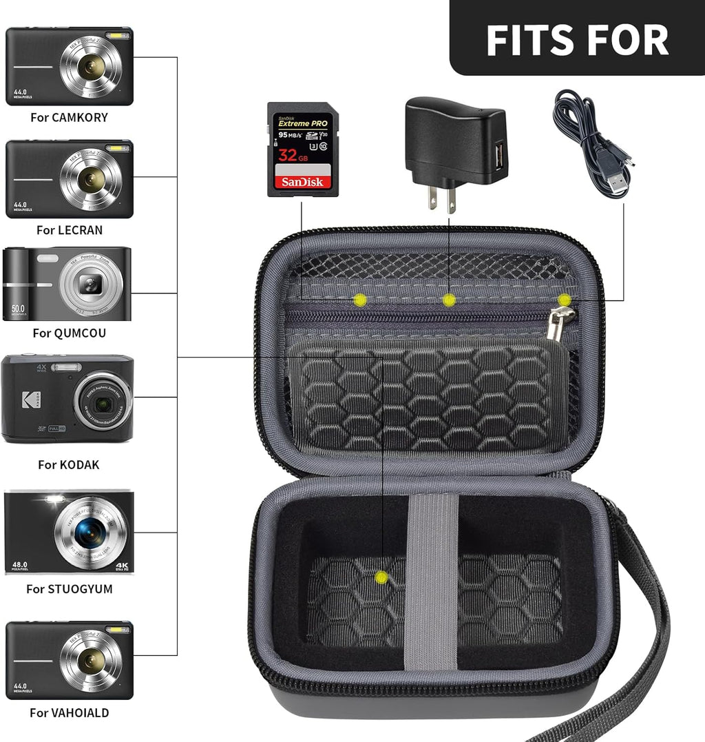 Carrying & Protective Case for Digital Camera, AbergBest 21 Mega Pixels 2.7" LCD Rechargeable HD/Kodak Pixpro/Canon PowerShot ELPH 180/190 / Sony DSCW800 / DSCW831 Cameras for Travel - Dark Grey