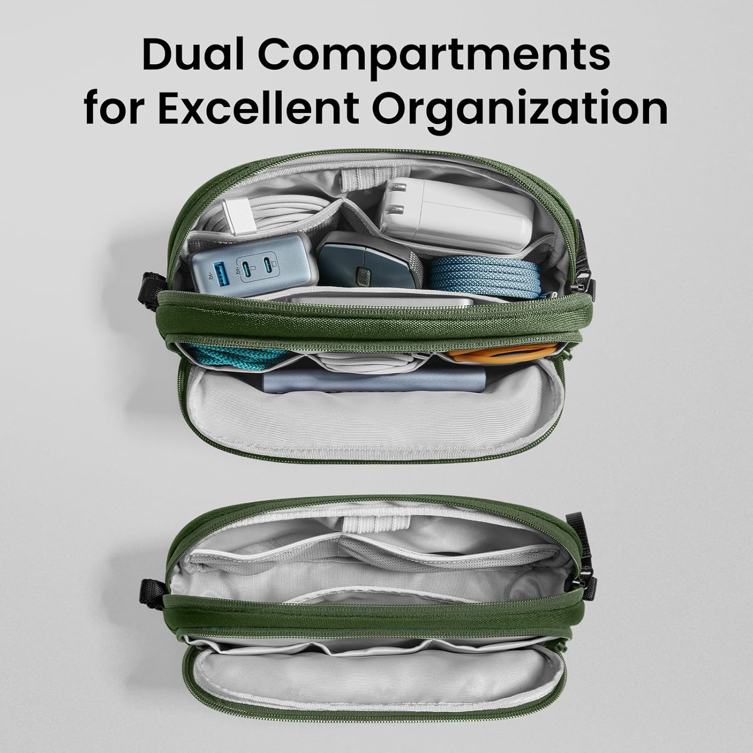 tomtoc Electronic Organizer Travel Case, Water Resistant Dual Compartment Tech Pouch Cable Organization Storage Bag for Charger, Cord, Phone, Hard Drive, Power Bank, Accessories Travel Essentials