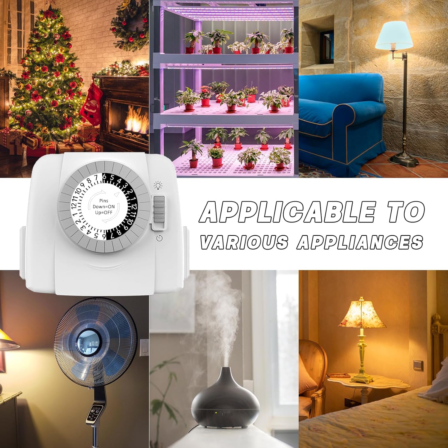 TiFFCOFiO Indoor Mechanical Light Timer, 3 Prong Plug in Timer Switch, 2 Grounded Outlets for Lamps Indoor, ETL Listed,15A/1875W