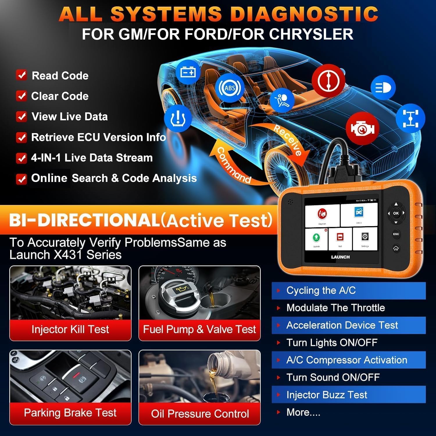 LAUNCH X431 Creader Elite 2.0 FGC OBD2 Scanner,ECU Coding, Bi-Directional Scan Tool for Ford, for GM, for Chrysler,100+ Reset, Full System Diagnose, FCA AUTOAUTH, AUTOVIN, Lifetime Free Update