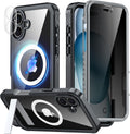 Magnetic & Stand for iPhone 16 Plus Case Built-in Privacy Screen Protector[360° Full Body Protection][Fit for Magsafe][Lens Protector] Heavy Duty Shockproof Phone Case for iPhone 16 Plus Black