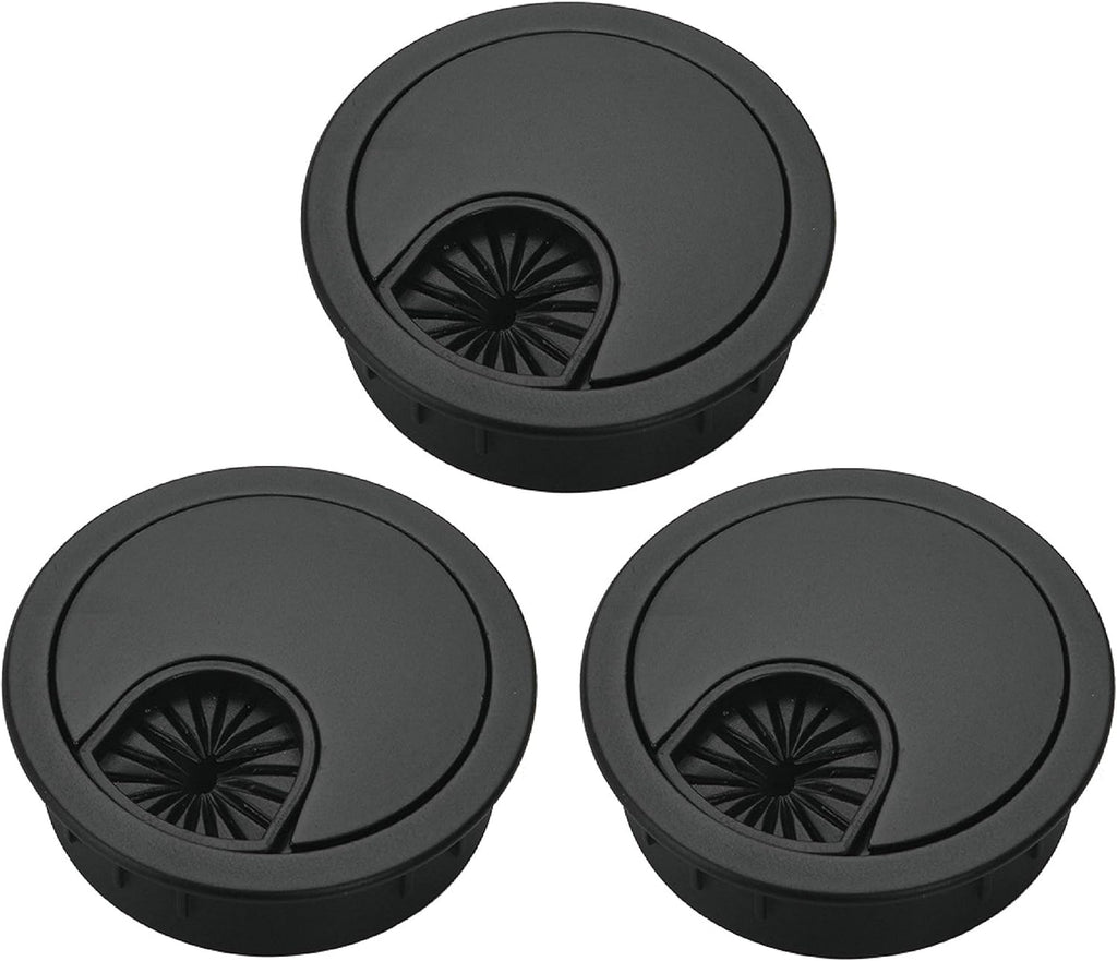 3 Pcs Satin Nickel Metal Cable Grommet, Zinc Alloy Desk Table Grommet Cable Cord Hole Cover for Home and Office, Fits 2inchs Hole 50MM Black